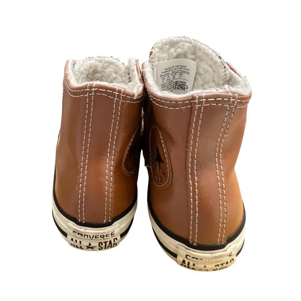 Converse Chuck Taylor All Stars Brown Leather Faux fur Lined Hi tops kids Sz 11